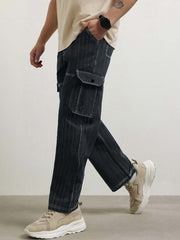 Men's Black Contrast Stitch Cargo Trackpant - wearup.store