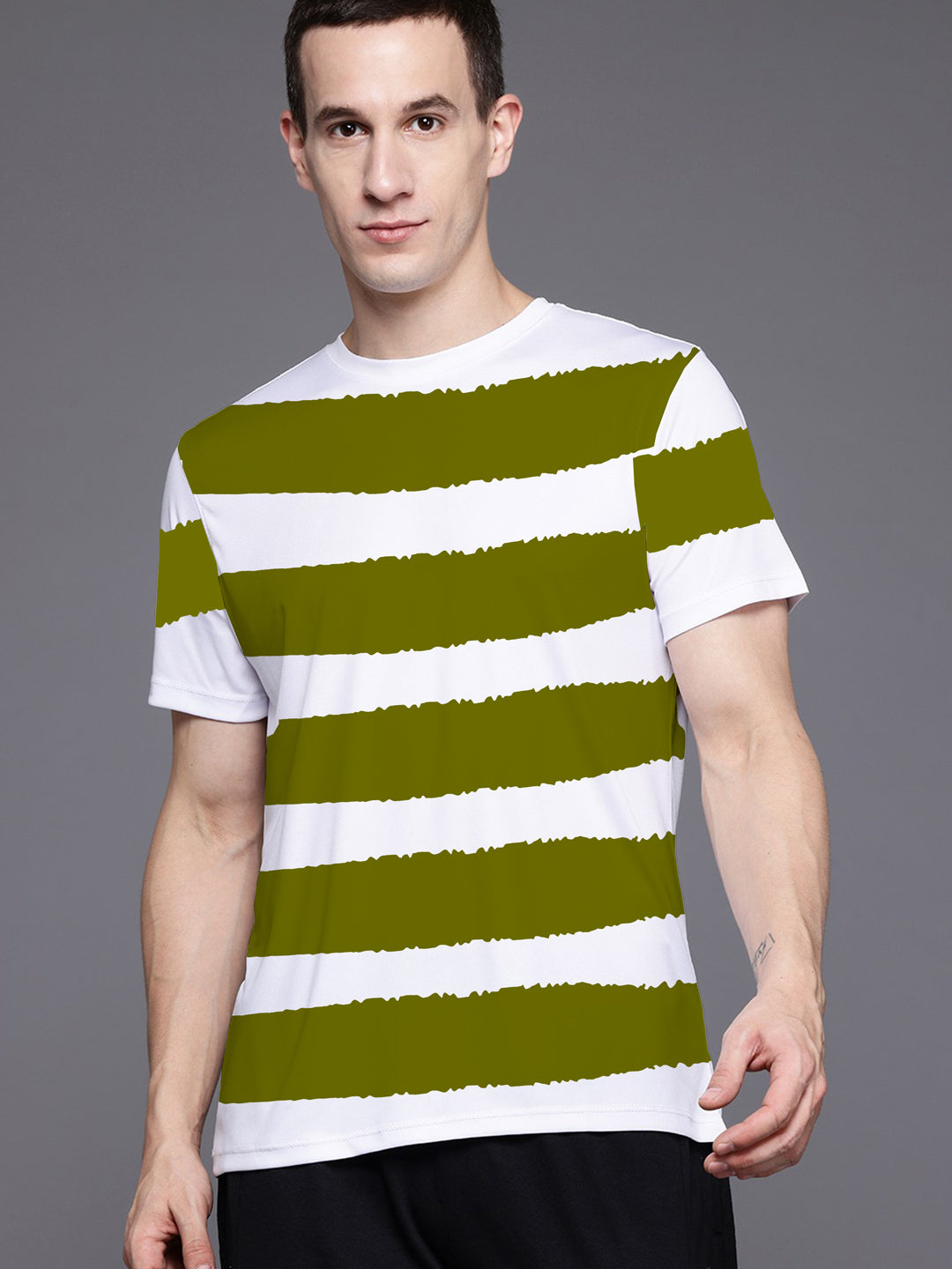 Men's Horizontal Lining Olive Tee Shirt