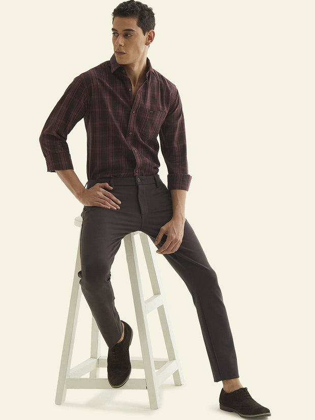 Men's Imported Textured Velen Cool Dark Brown Pant - wearup.store