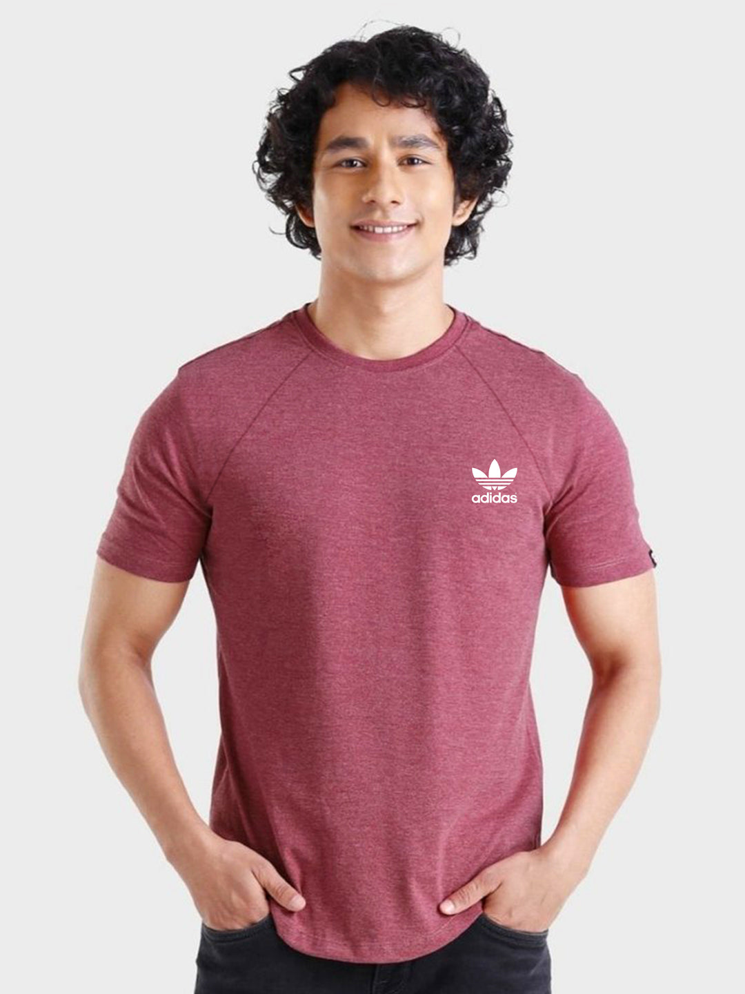 Adi Cotton Round Neck T-Shirt - Maroon