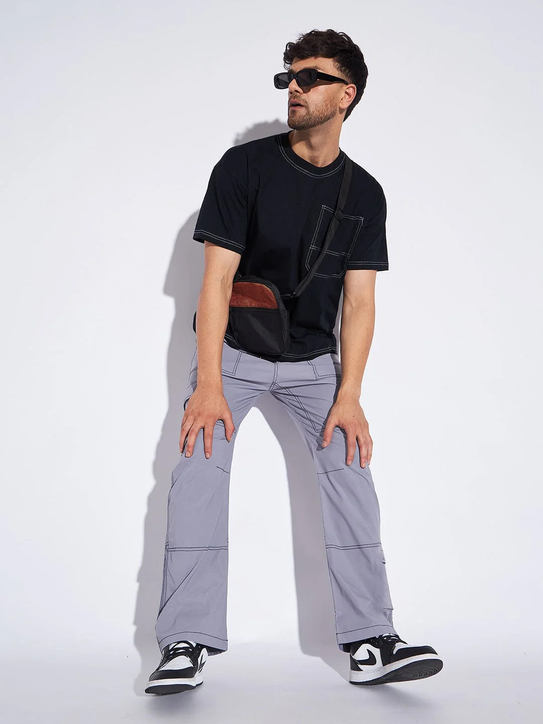 Men's Grey Contrast Stitch Cargo Trackpant