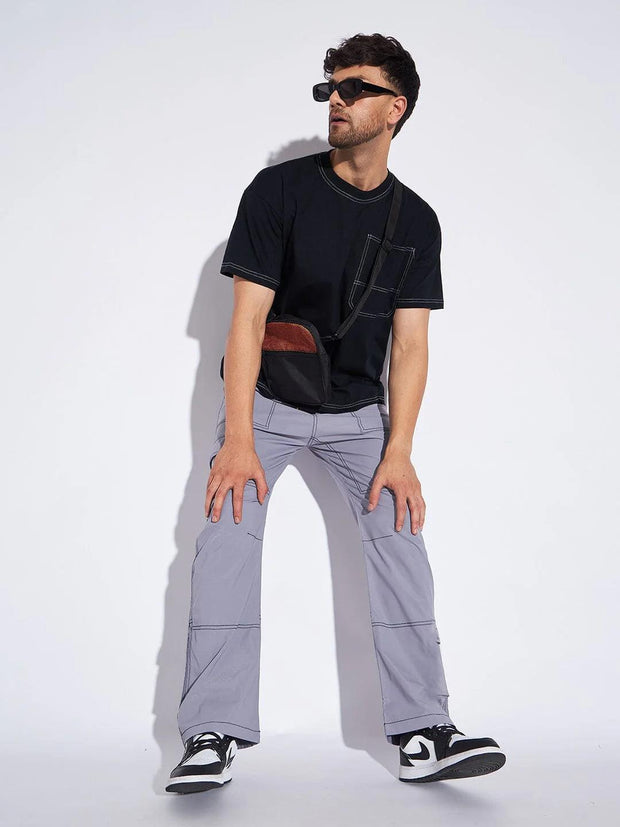 Men's Grey Contrast Stitch Cargo Trackpant - wearup.store