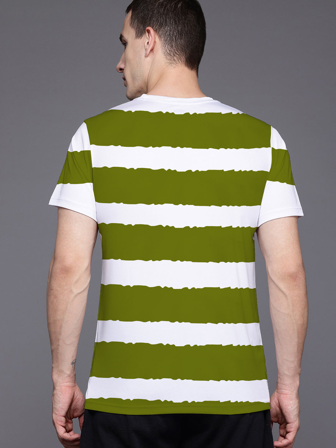 Men's Horizontal Lining Olive Tee Shirt