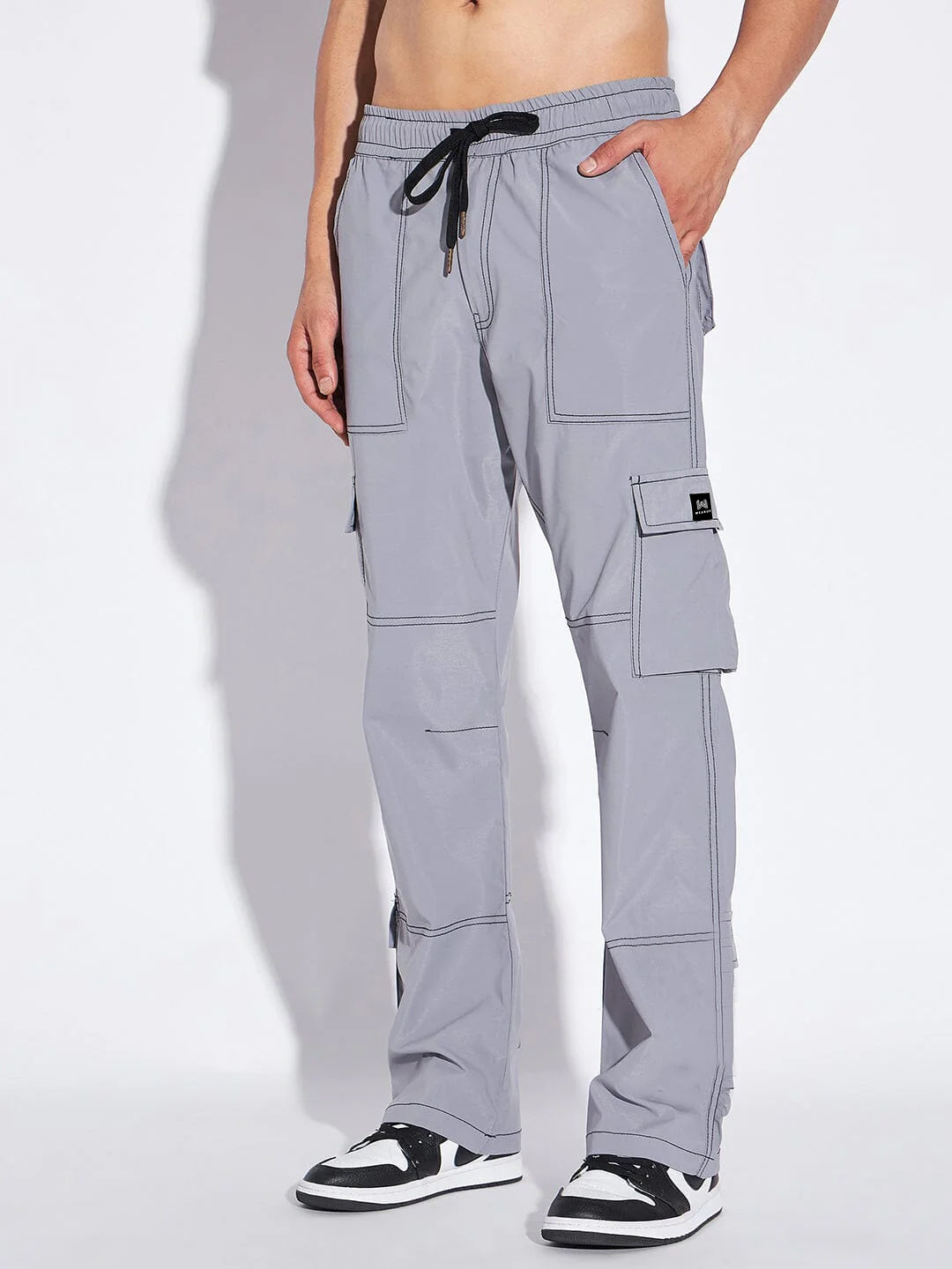 Men's Grey Contrast Stitch Cargo Trackpant