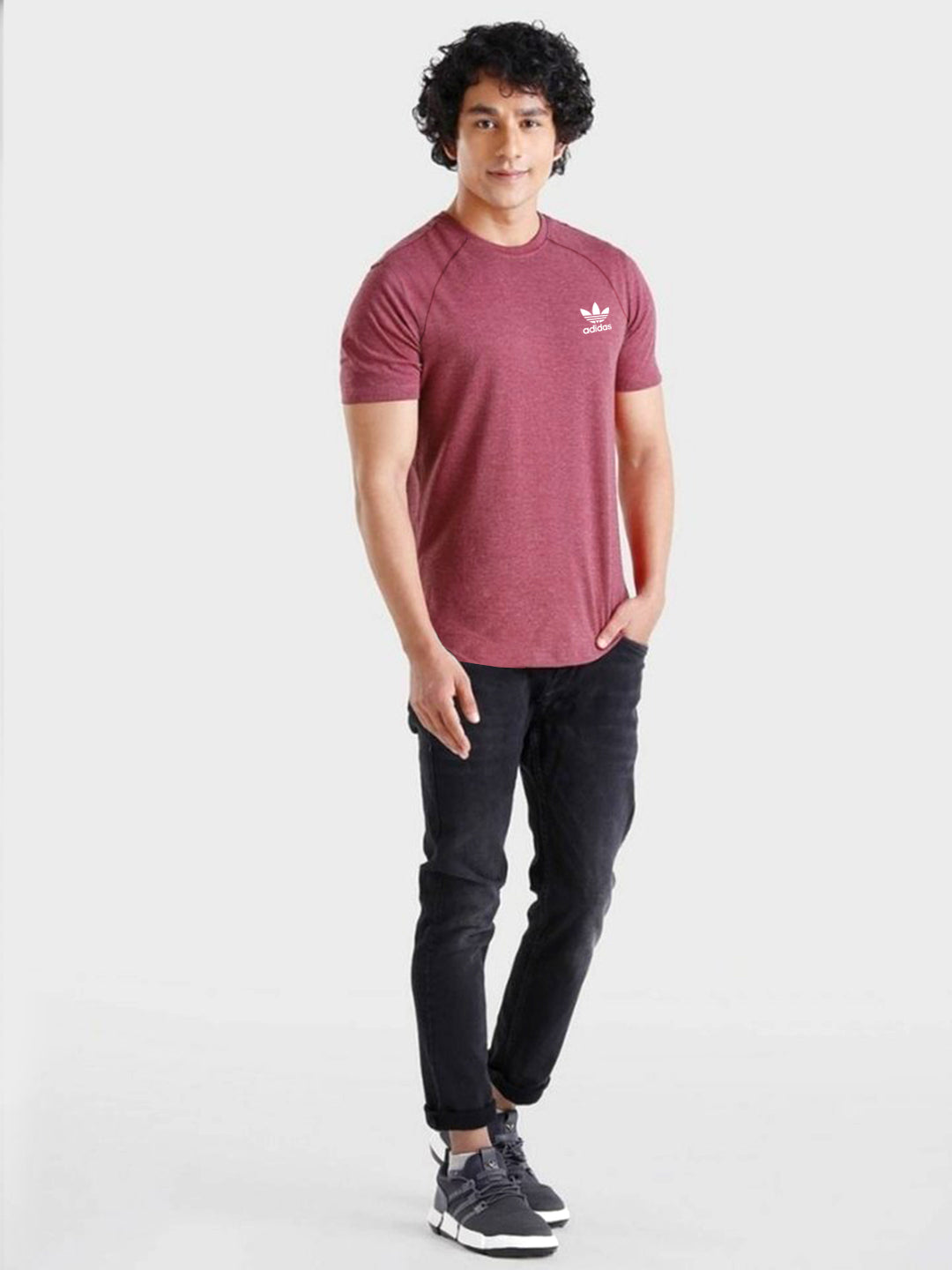 Adi Cotton Round Neck T-Shirt - Maroon