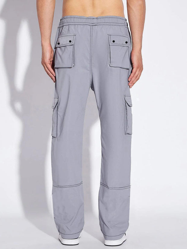 Men's Grey Contrast Stitch Cargo Trackpant - wearup.store