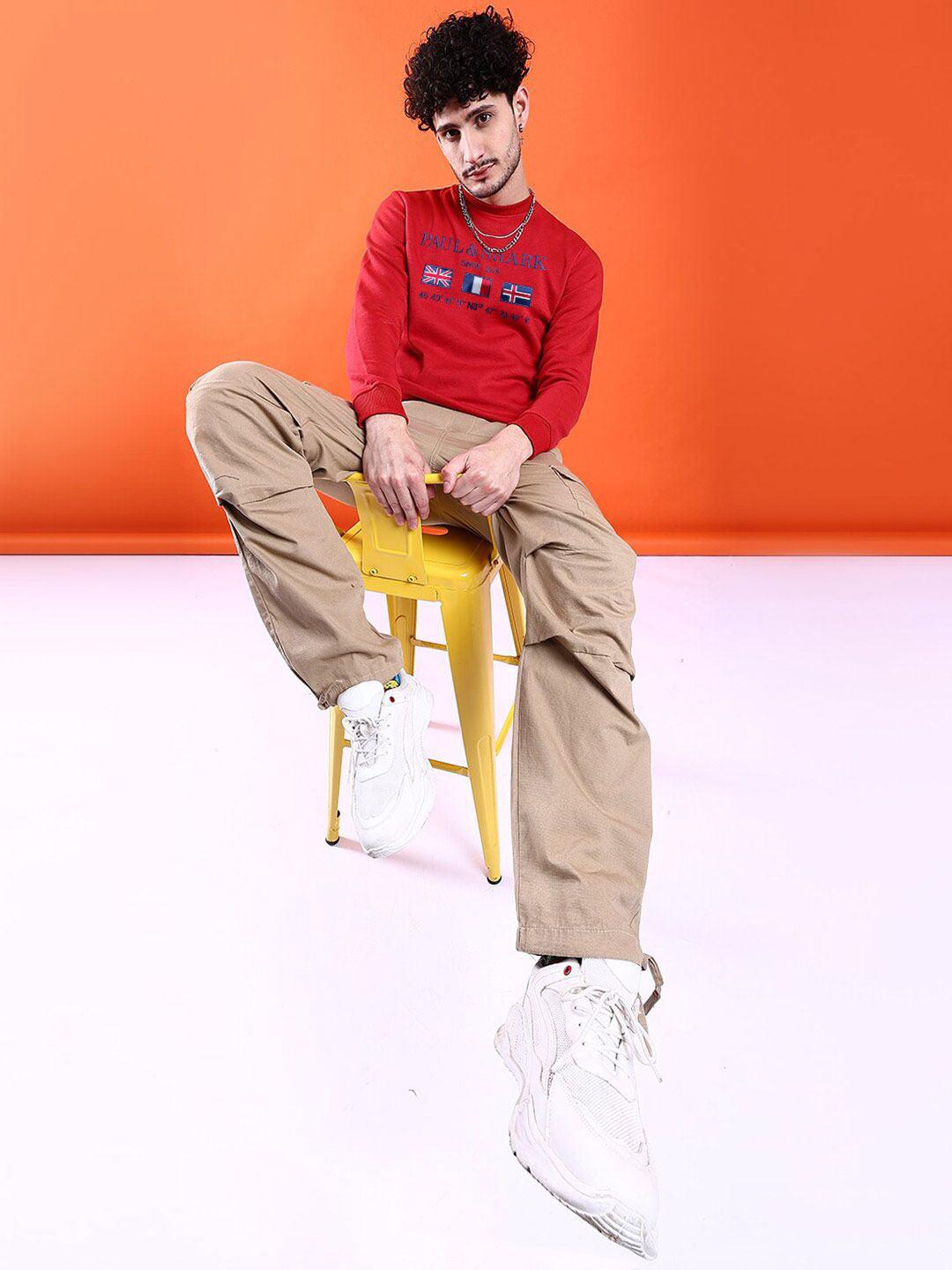 Embroidered Sweat Shirt - Red - wearup.store