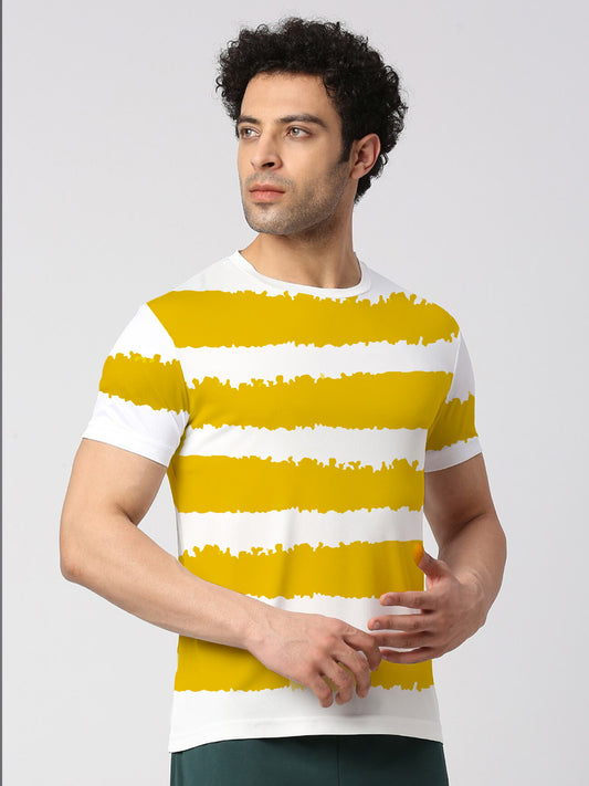 Men's Horizontal Lining Yellow Tee Shirt