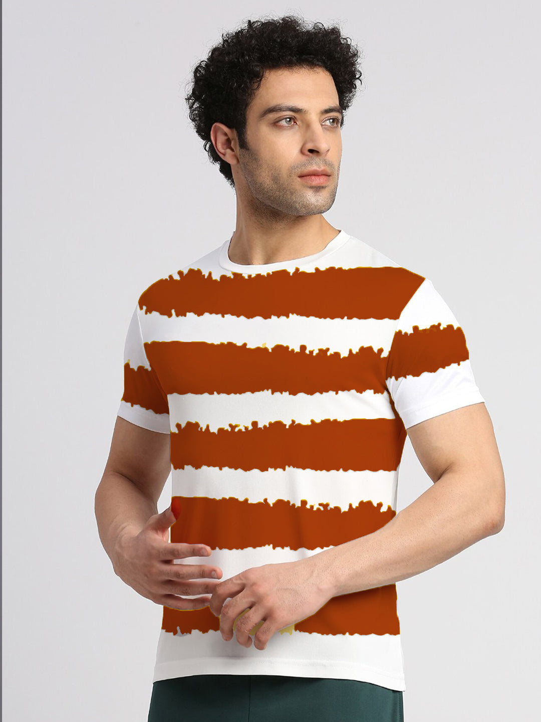 Men's Horizontal Lining Maroon Tee Shirt