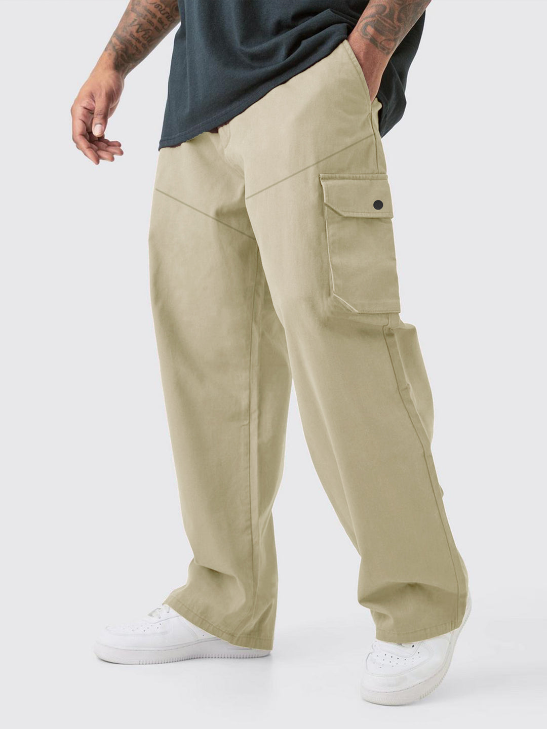 Men's Oversized Cargo Trousers - Skin