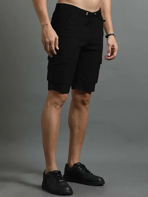 Cotton Cargo Shorts - Black - 01 - wearup.store