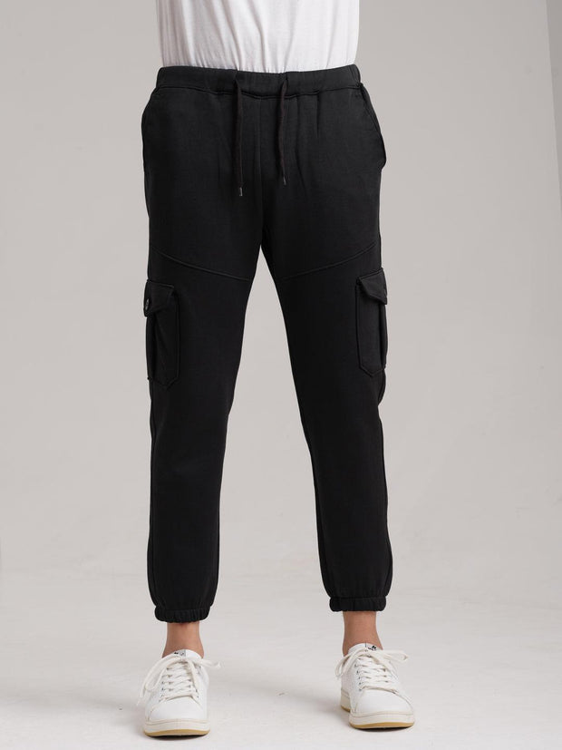 Six Pocket Fleece Cargo Trouser - Black - wearup.store
