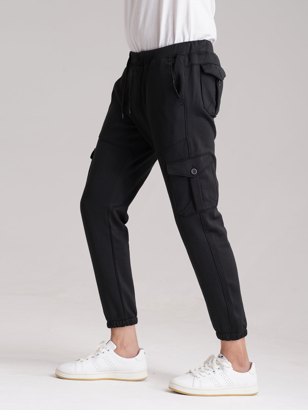 Six Pocket Fleece Cargo Trouser - Black