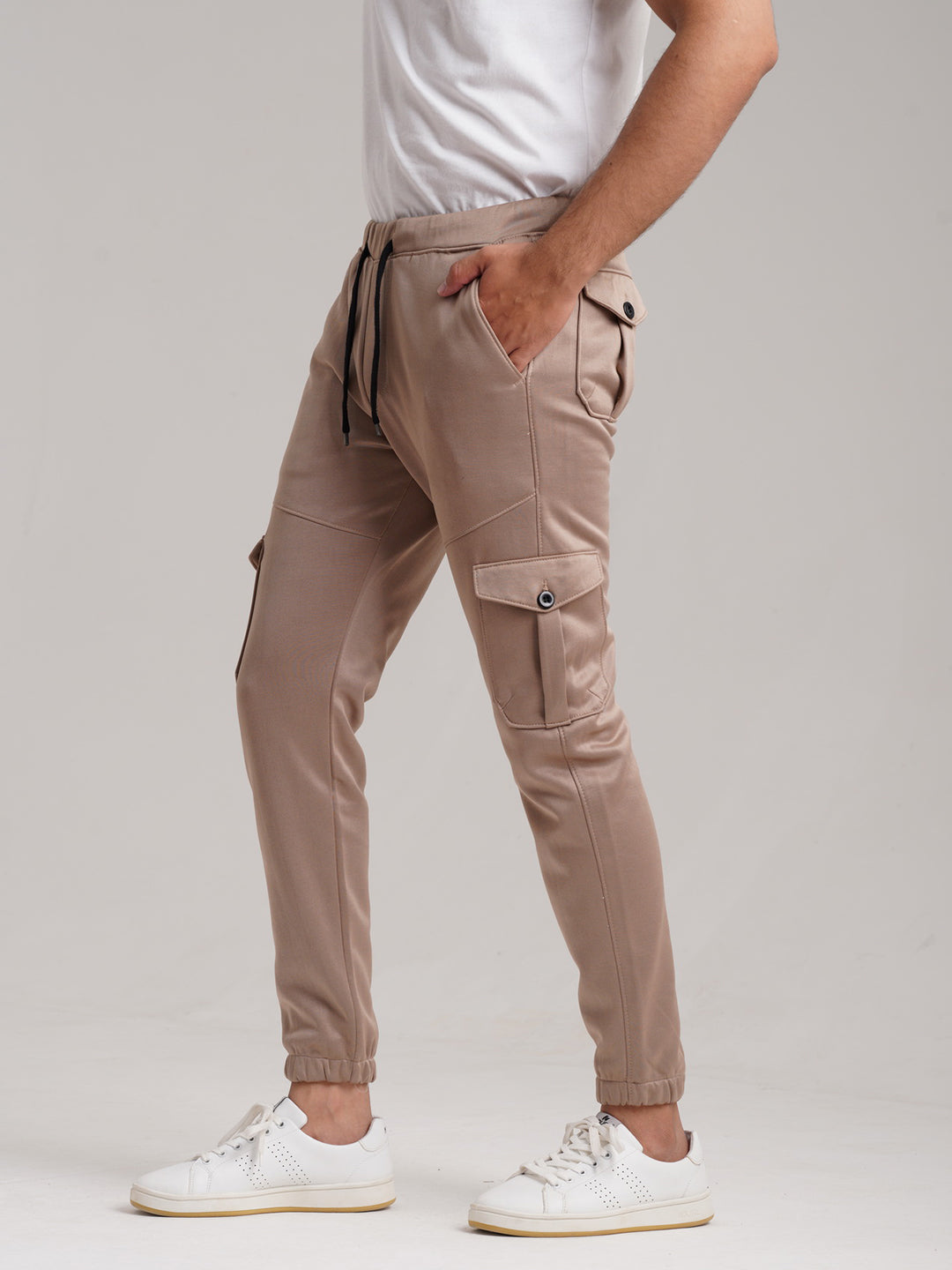 Six Pocket Fleece Cargo Trouser - Beige