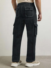 Men's Black Contrast Stitch Cargo Trackpant - wearup.store