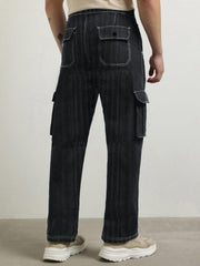 Men's Black Contrast Stitch Cargo Trackpant - wearup.store