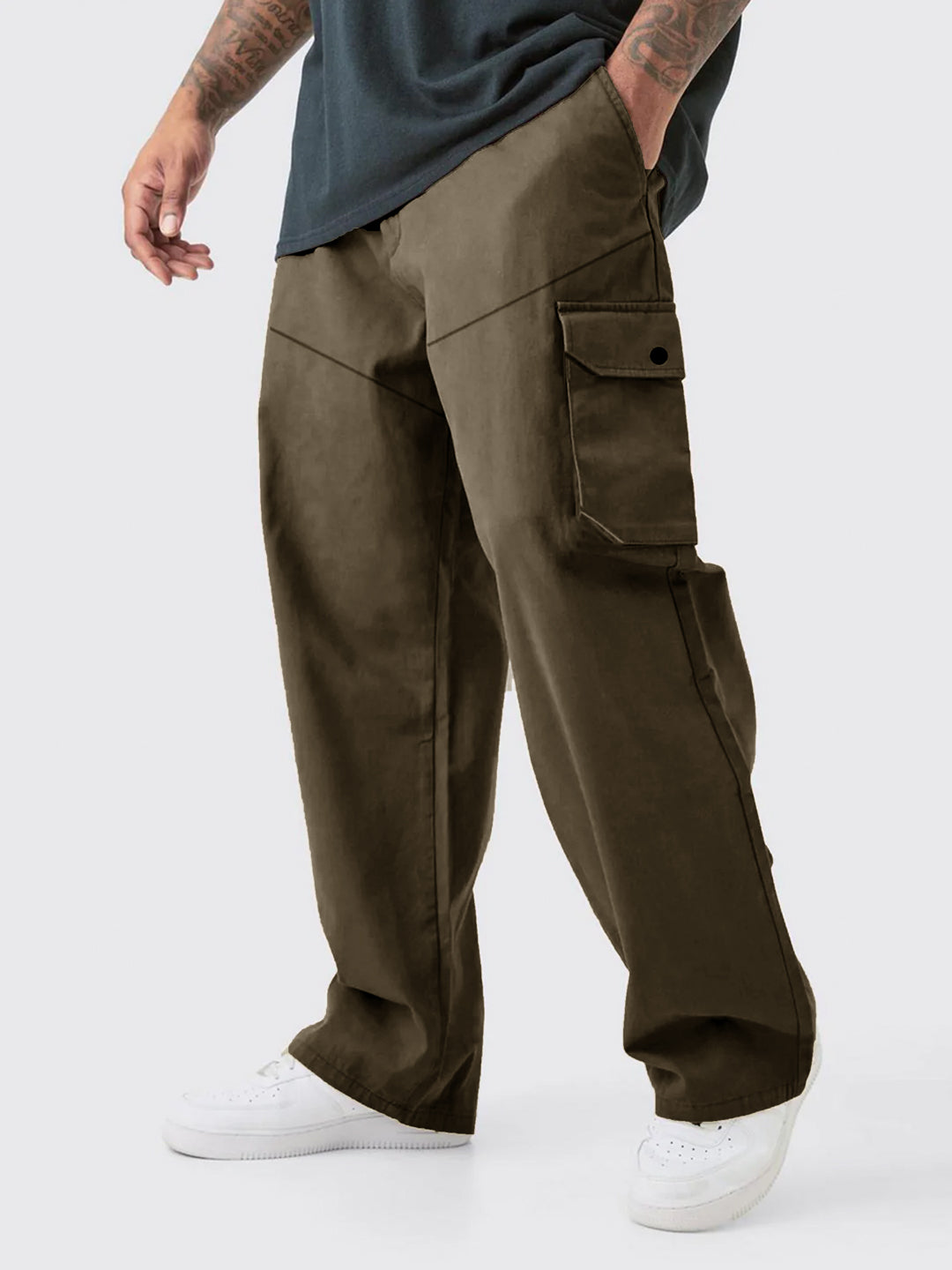 Men's Oversized Cargo Trousers - Brown