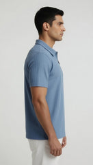 Men's Ribbed Half-Zip Polo Shirt - Sky Blue