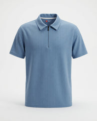 Men's Ribbed Half-Zip Polo Shirt - Sky Blue