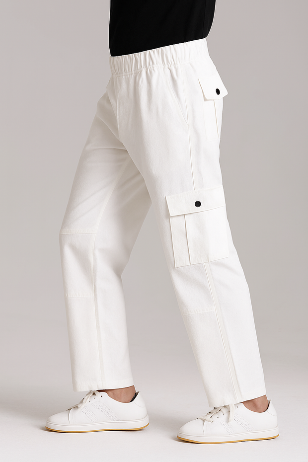 Men's Oversized Cargo Trousers - White