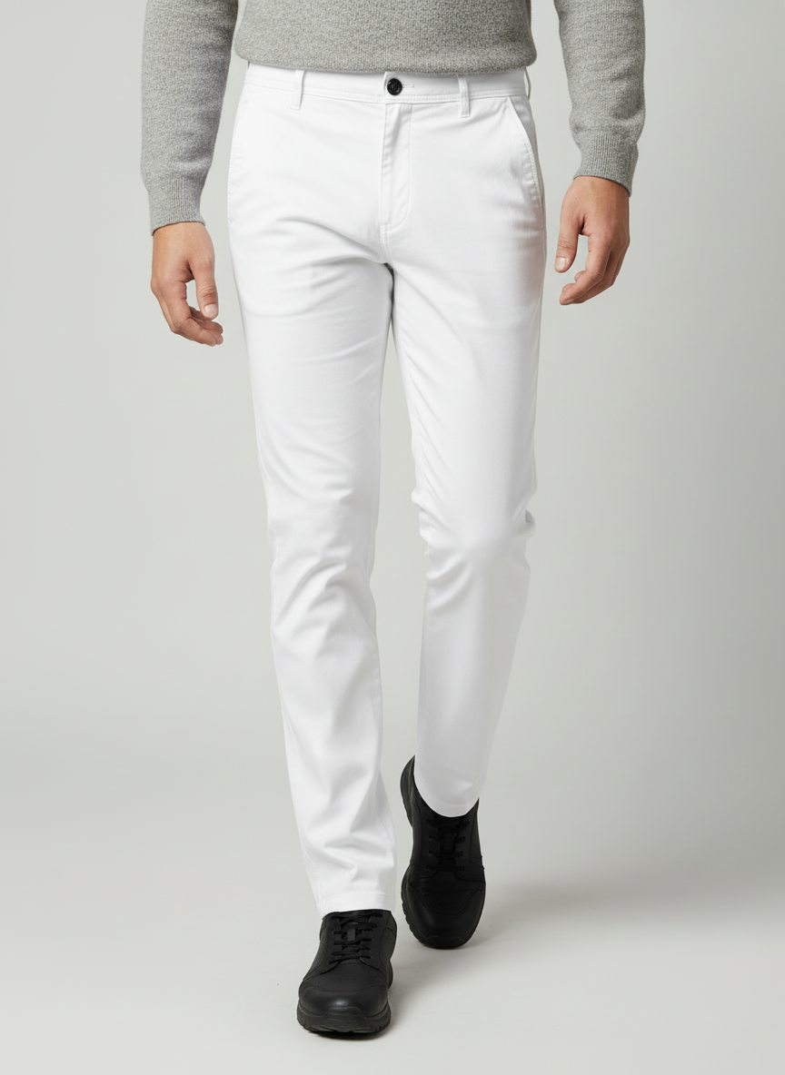Premium Cotton Lycra Stretch Pant - White